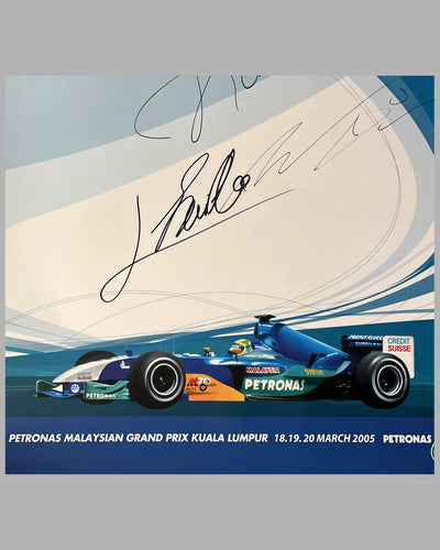 2005 Malaysian Grand Prix official poster, autographed by 3 drivers who made it to the podium 3