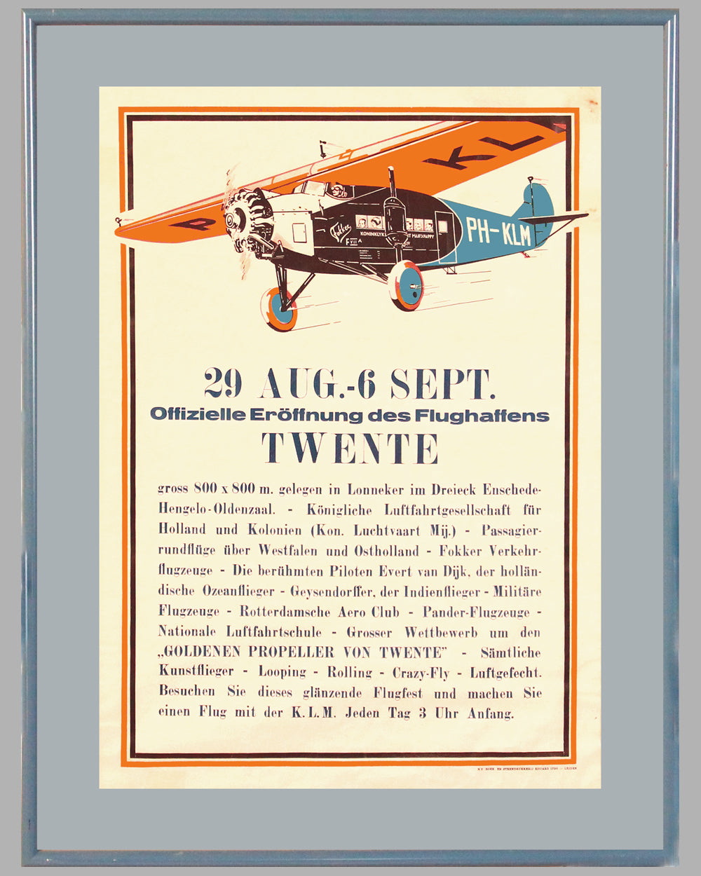 1924 KLM Fokker F7 advertising poster