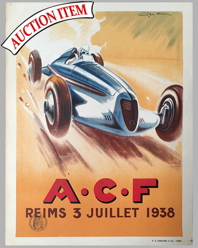 Grand Prix of France at Reims, 1938 multicolor original official event poster by Geo Ham