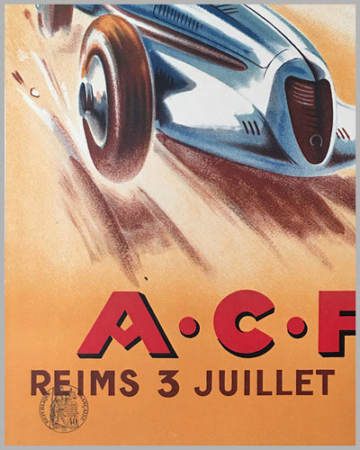 Grand Prix of France at Reims, 1938 multicolor original official event poster by Geo Ham 3