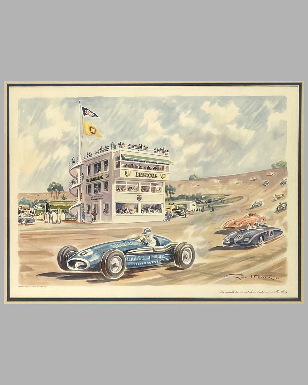 The new central tower at the Montlhery circuit by Geo Ham lithograph, 1955 2