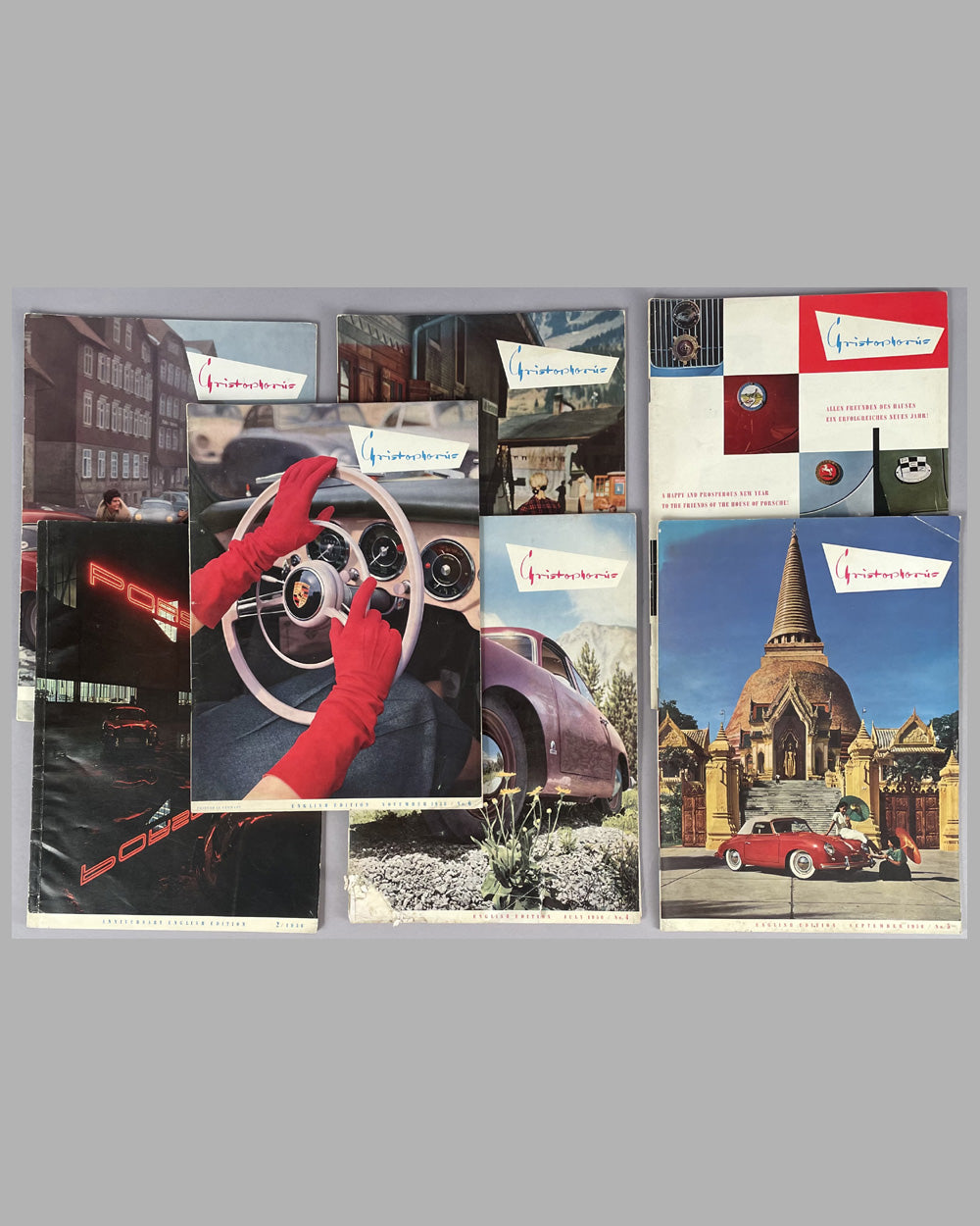 Collection of the first 7 Christophorus magazines, 1956, from the Porsche factory