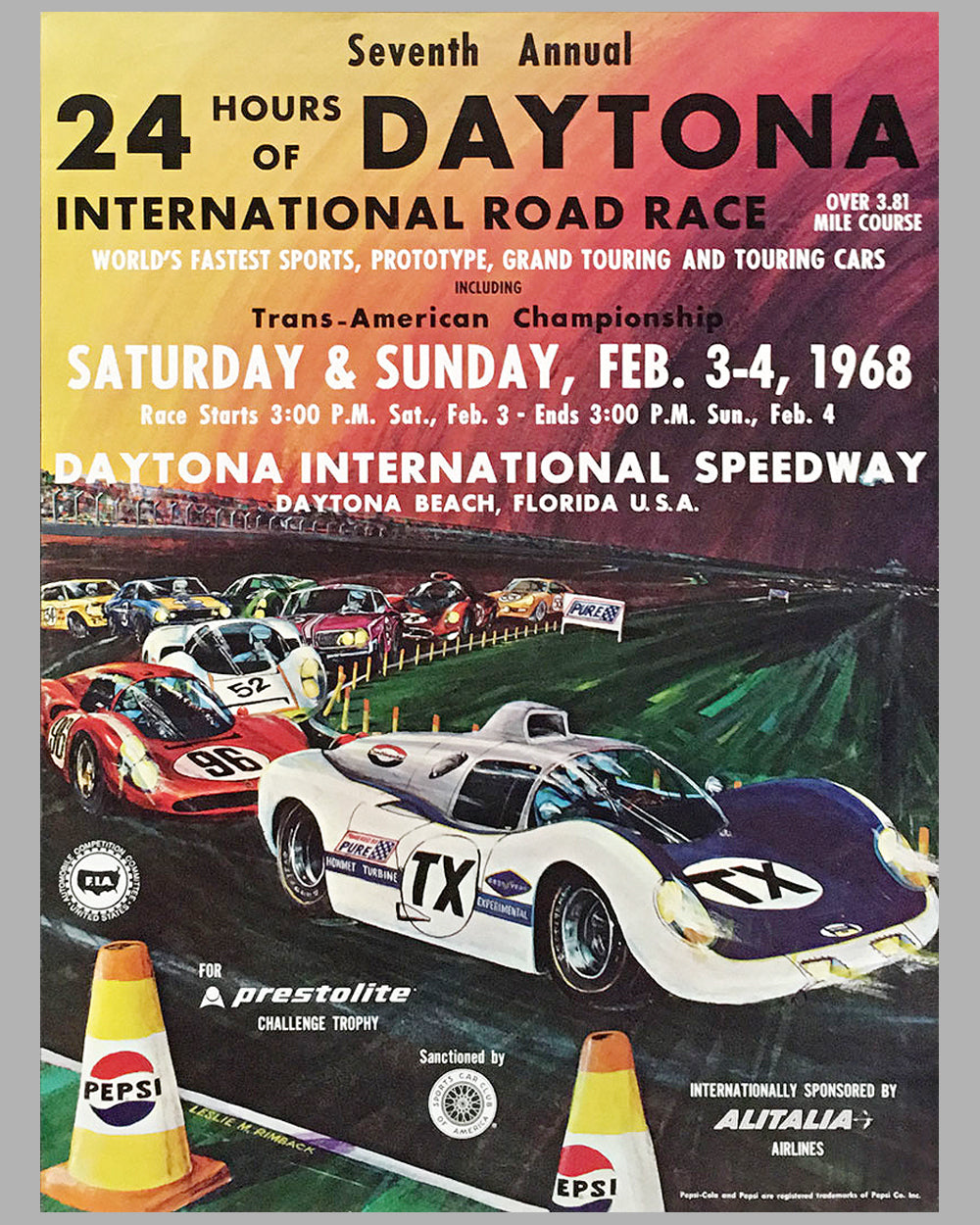 1968 - 24 hours of Daytona original race poster by Leslie Rimback