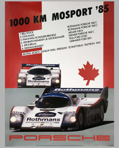 1985 - 1000 Km of Mosport Porsche Factory Victory Poster