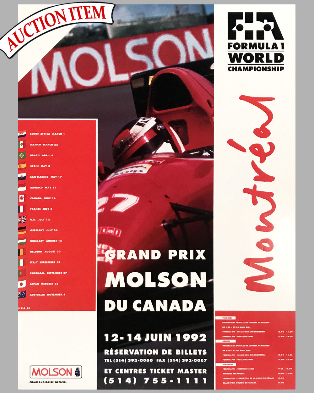 1992 Grand Prix of Canada in Montreal original poster