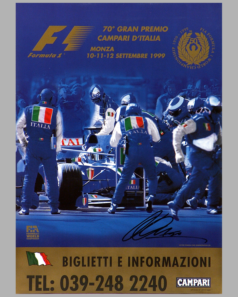 1999 Italian Grand Prix of Monza event poster autographed by Heinz-Harald Frentzen