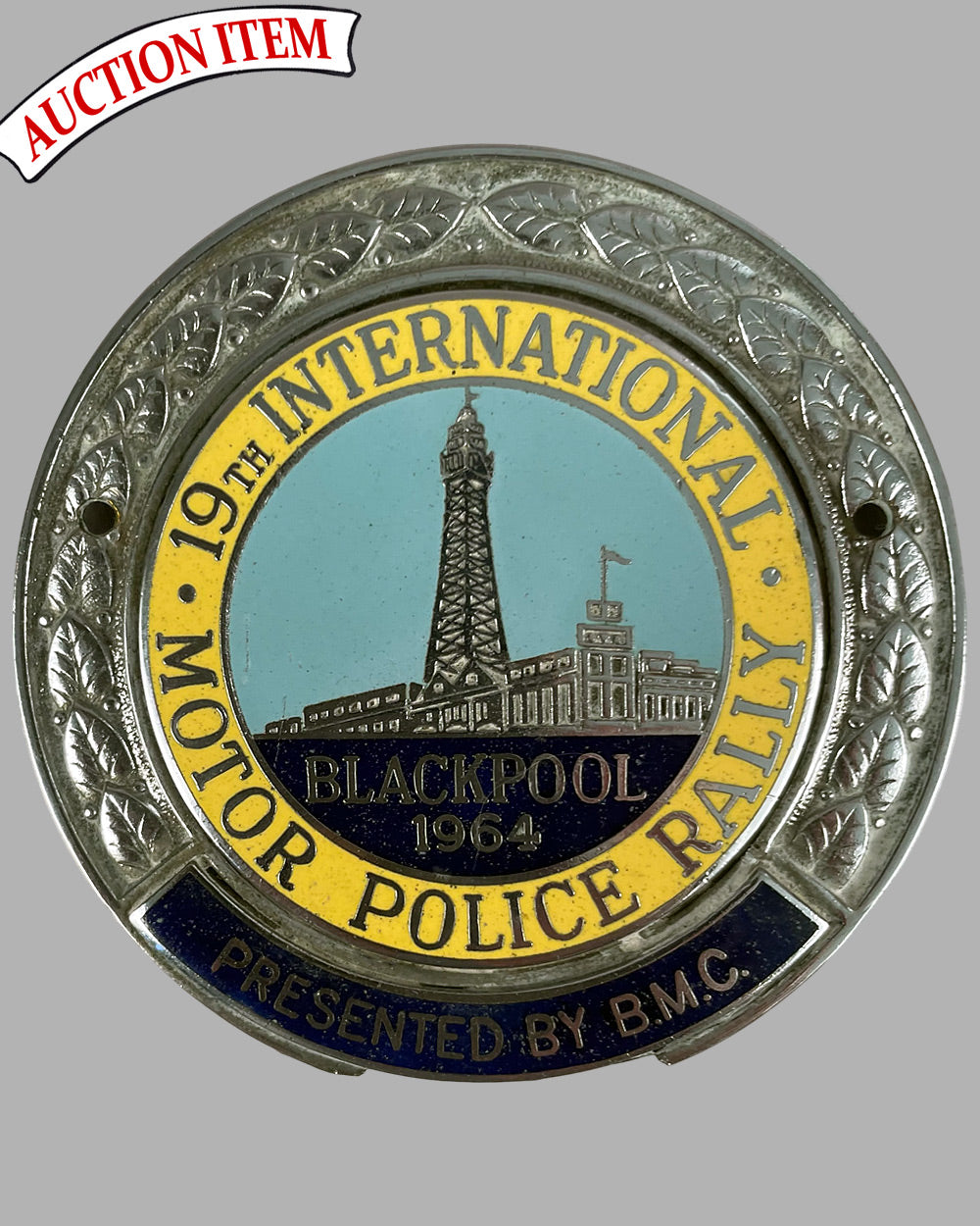 19th International Motor Police Rally grill badge, Blackpool 1964