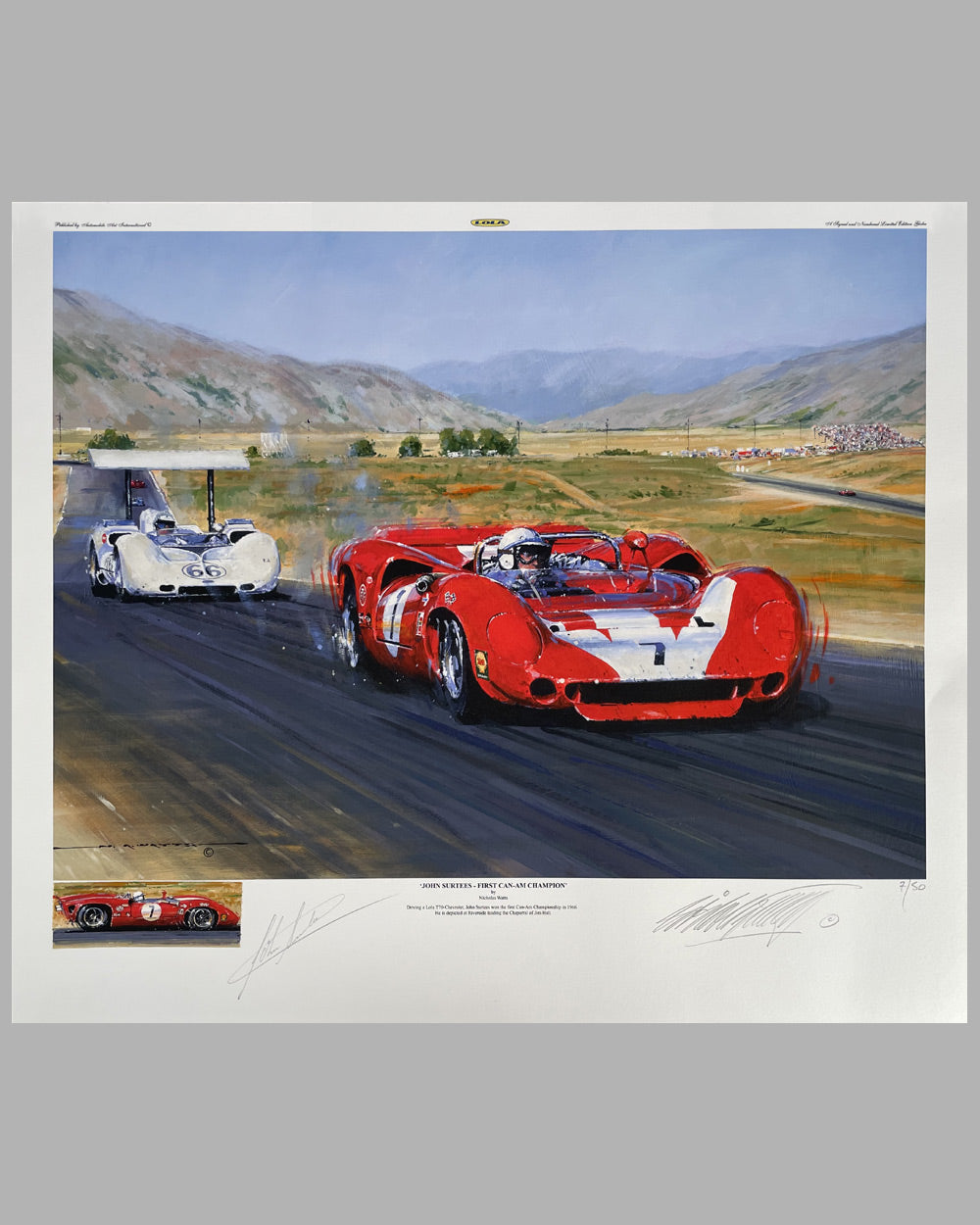 First Can Am Champion giclée by Nicholas Watts, autographed by John Surtees