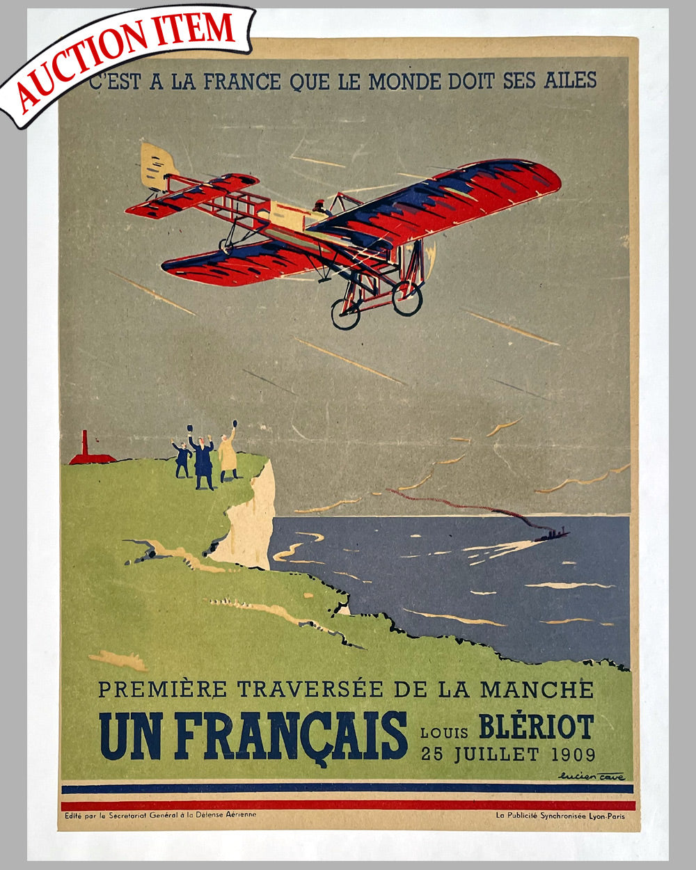 First Crossing of The English Channel in 1909 by Louis Blériot poster by Lucien Cave