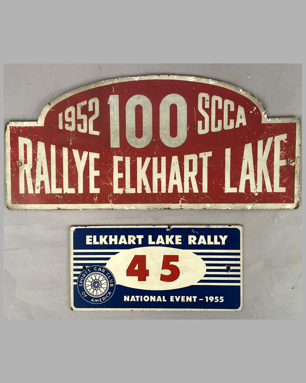 Two Elkhart Lake, Wisconsin rallye plaques from 1952 and 1955
