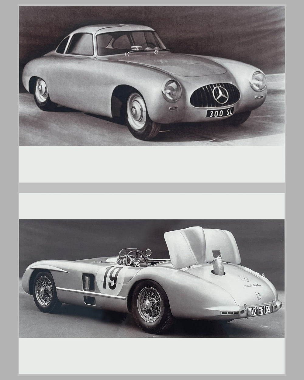 Two b&amp;w Mercedes Benz factory press photos, dated 1952 and 1955