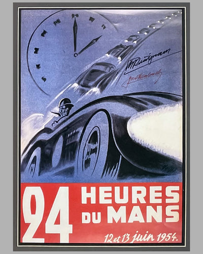 1954 24 Hours of Le Mans official reproduction poster & 2 photographs, autographed by Trintignant & Gonzalez 2