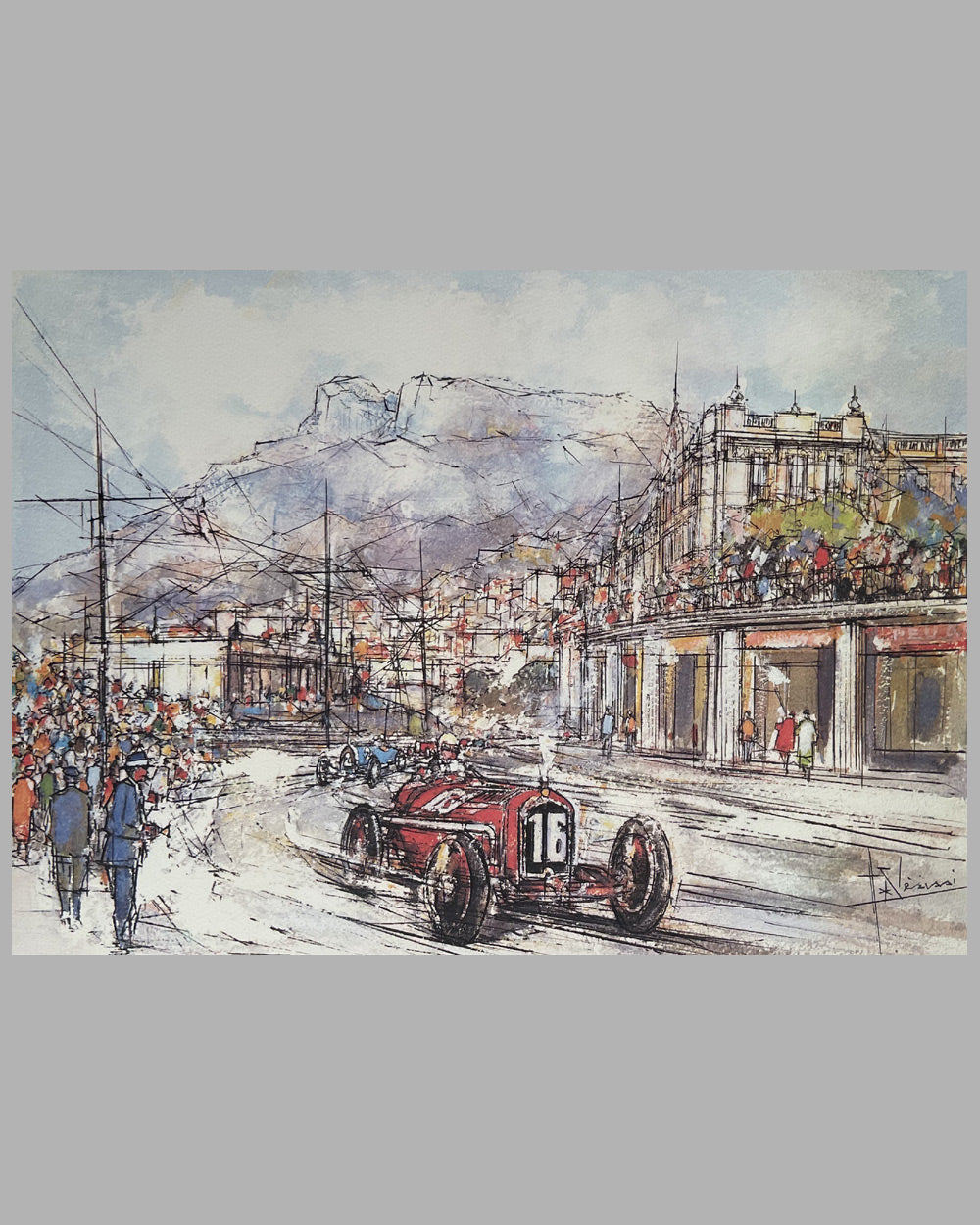 1929 Grand Prix of Monaco lithograph by Hubert Clerissi, the local Monaco artist 2