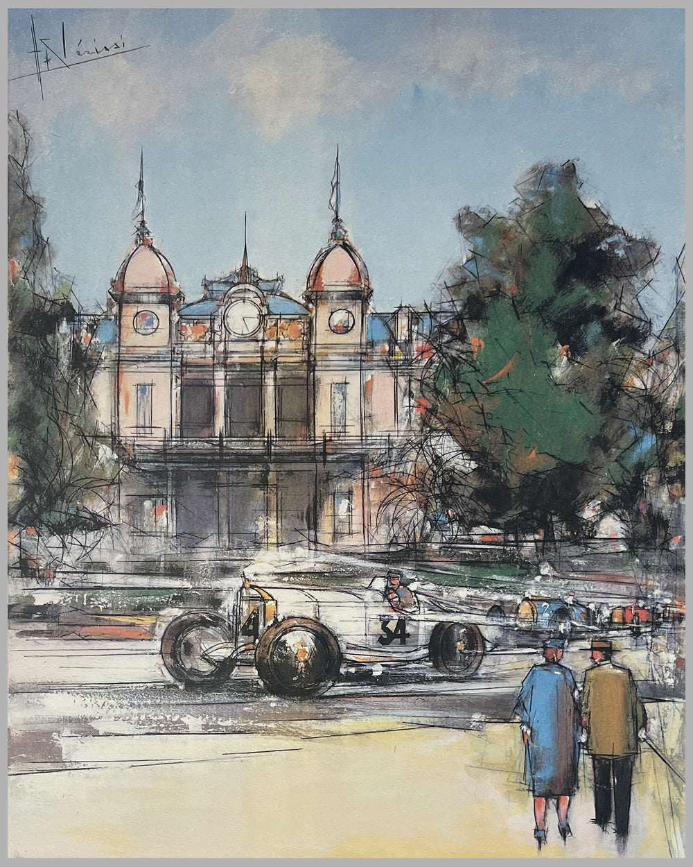 1929 Monaco Grand Prix print by Hubert Clerissi, a local Monaco artist 2