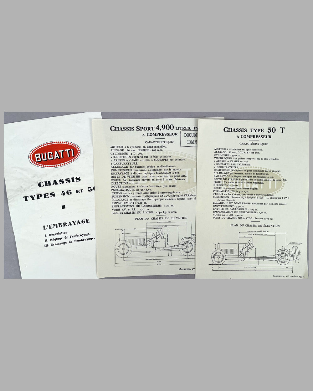 Three Bugatti T46 and T50 factory documents