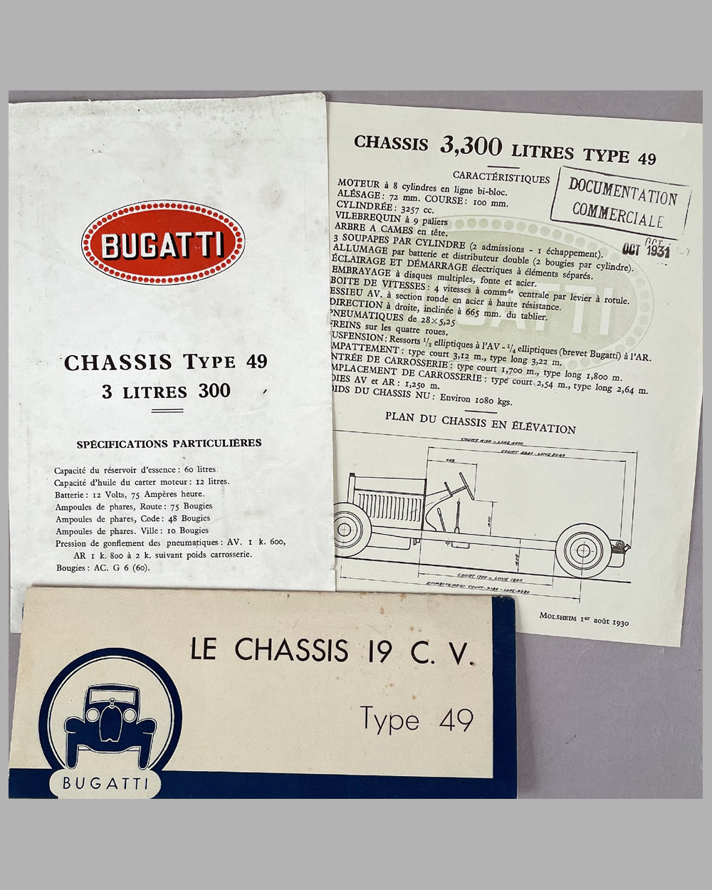 Three Bugatti T49 factory documents