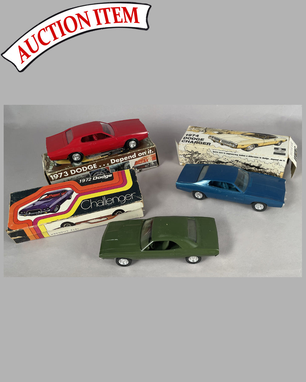 Collection of 3 Dodge Charger promotional models, 1972, 1973 and 1974