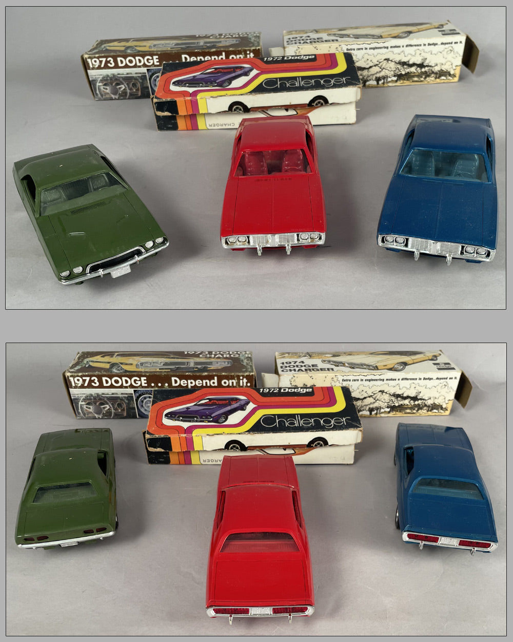 Collection of 3 Dodge Charger promotional models, 1972, 1973 and 1974 2