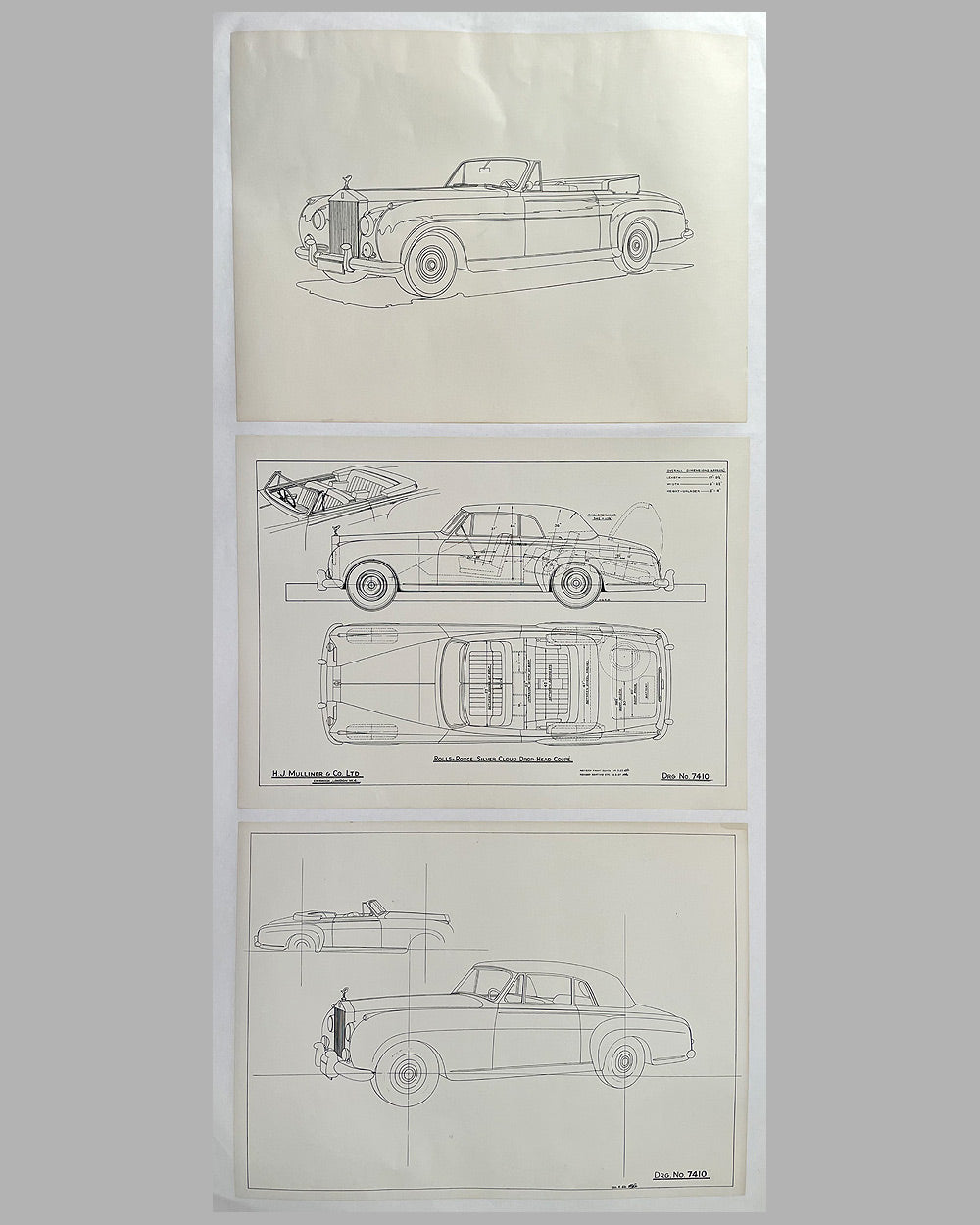 Three Rolls Royce Silver Cloud Drop-head Coupe Mulliner Studio blueprints