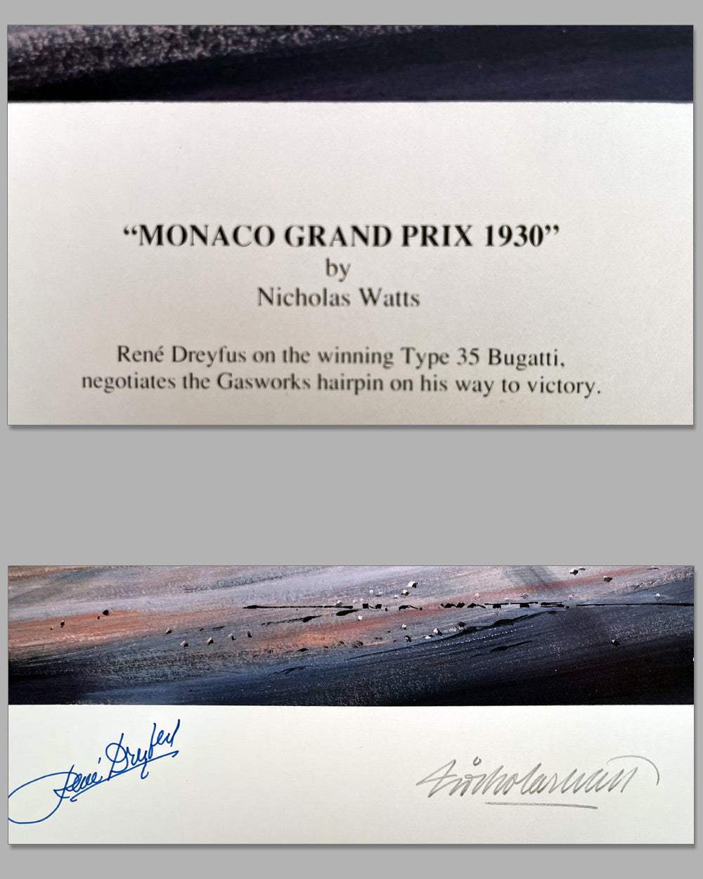 Monaco Grand Prix 1930 print by Nicholas Watts, autographed by Dreyfus 4