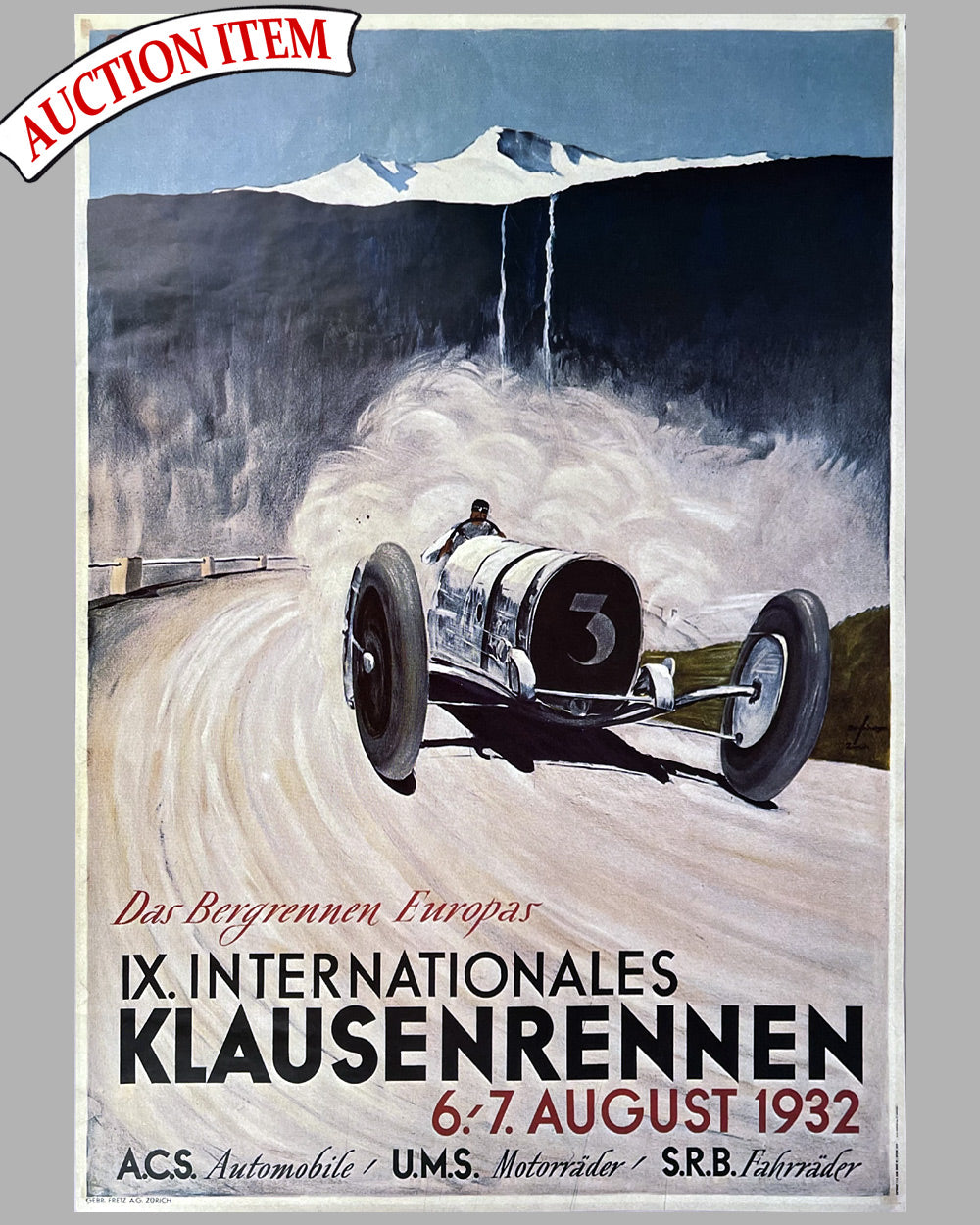 1932 Klausenrennen Hill Climb older reproduction poster