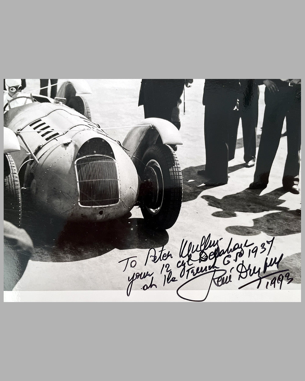 1937 French Grand Prix b&w photograph, autographed by Dreyfus 2