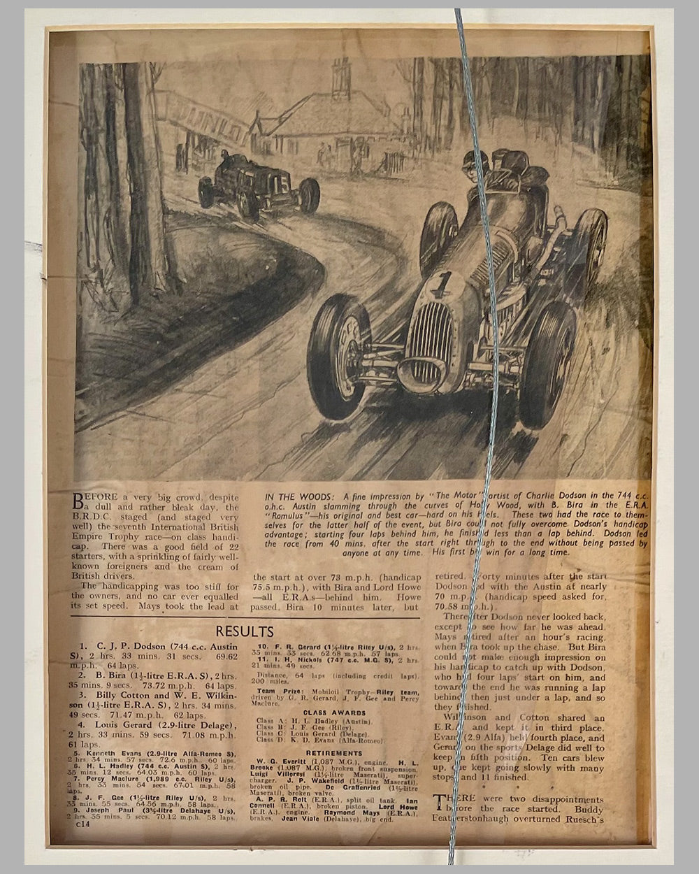 1938 British Empire Trophy race watercolor on paper painting by Frederic Nevin for the Motor Magazine 3