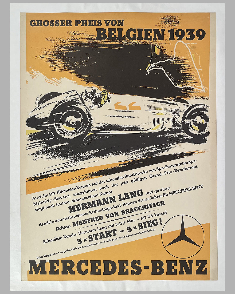 1939 Grand Prix of Belgium original Mercedes victory poster
