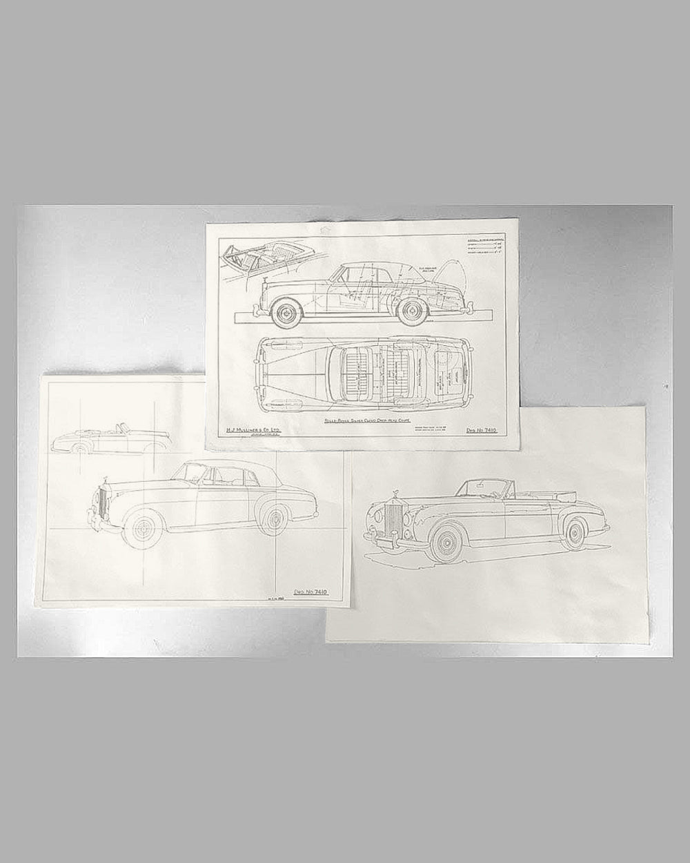 Three Rolls Royce Silver Cloud Drop-head Coupe Mulliner Studio blueprints, set of 3