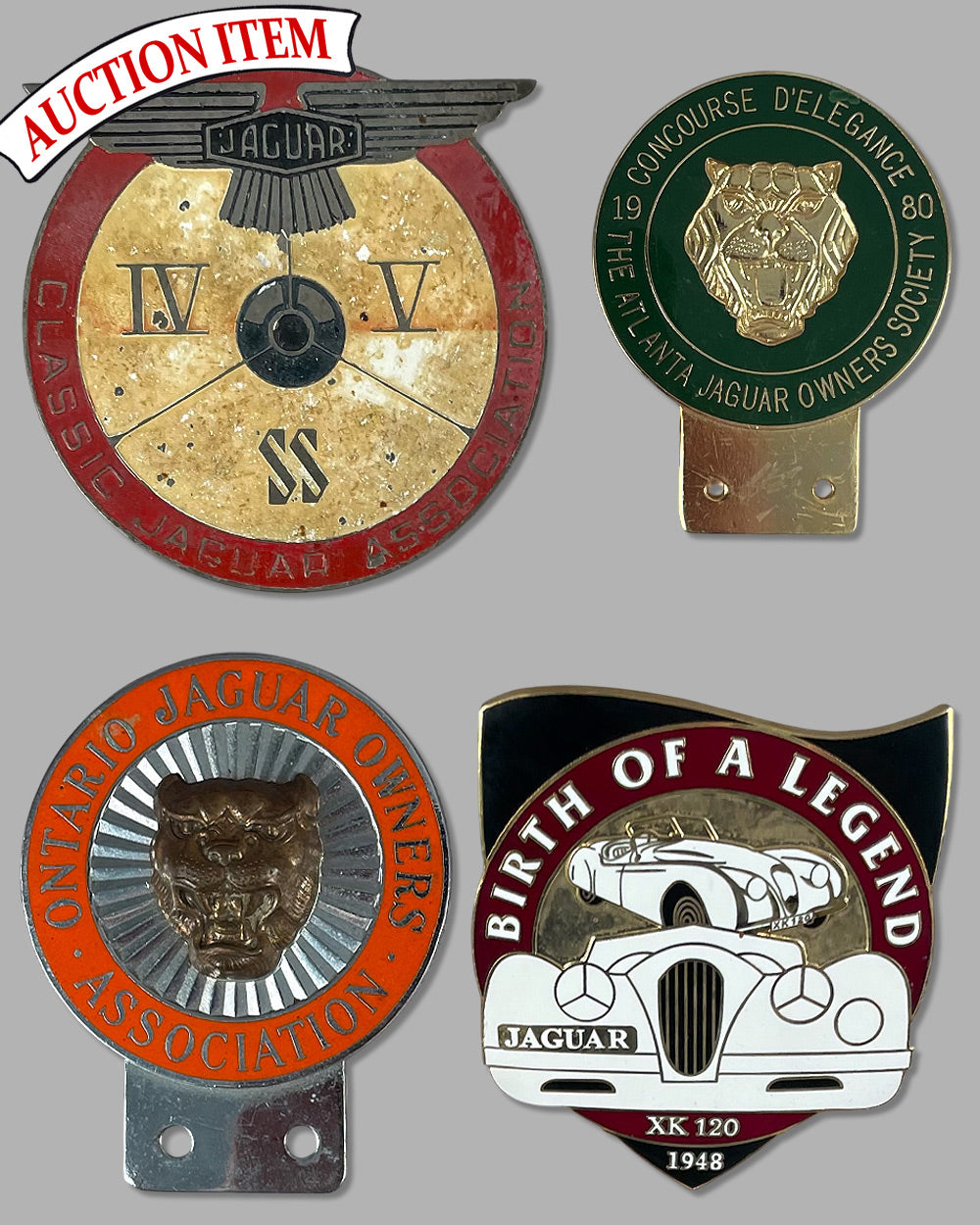 Collection of 4 Jaguar grill or bar badges