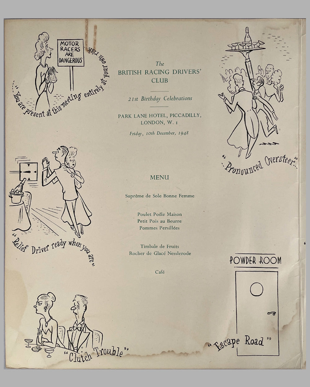 1948 British Racing Drivers Club (BRDC) annual dinner menu 2