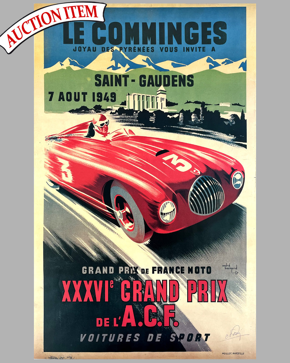 1949 Grand Prix de l’ACF for Sports Car & Motorcycle reproduction poster by André Bermond