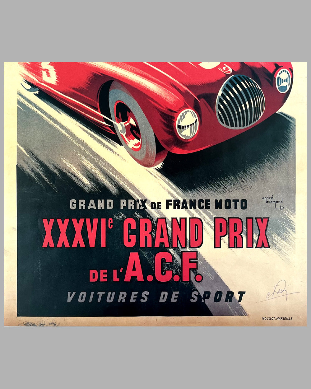 1949 Grand Prix de l’ACF for Sports Car & Motorcycle reproduction poster by André Bermond 3