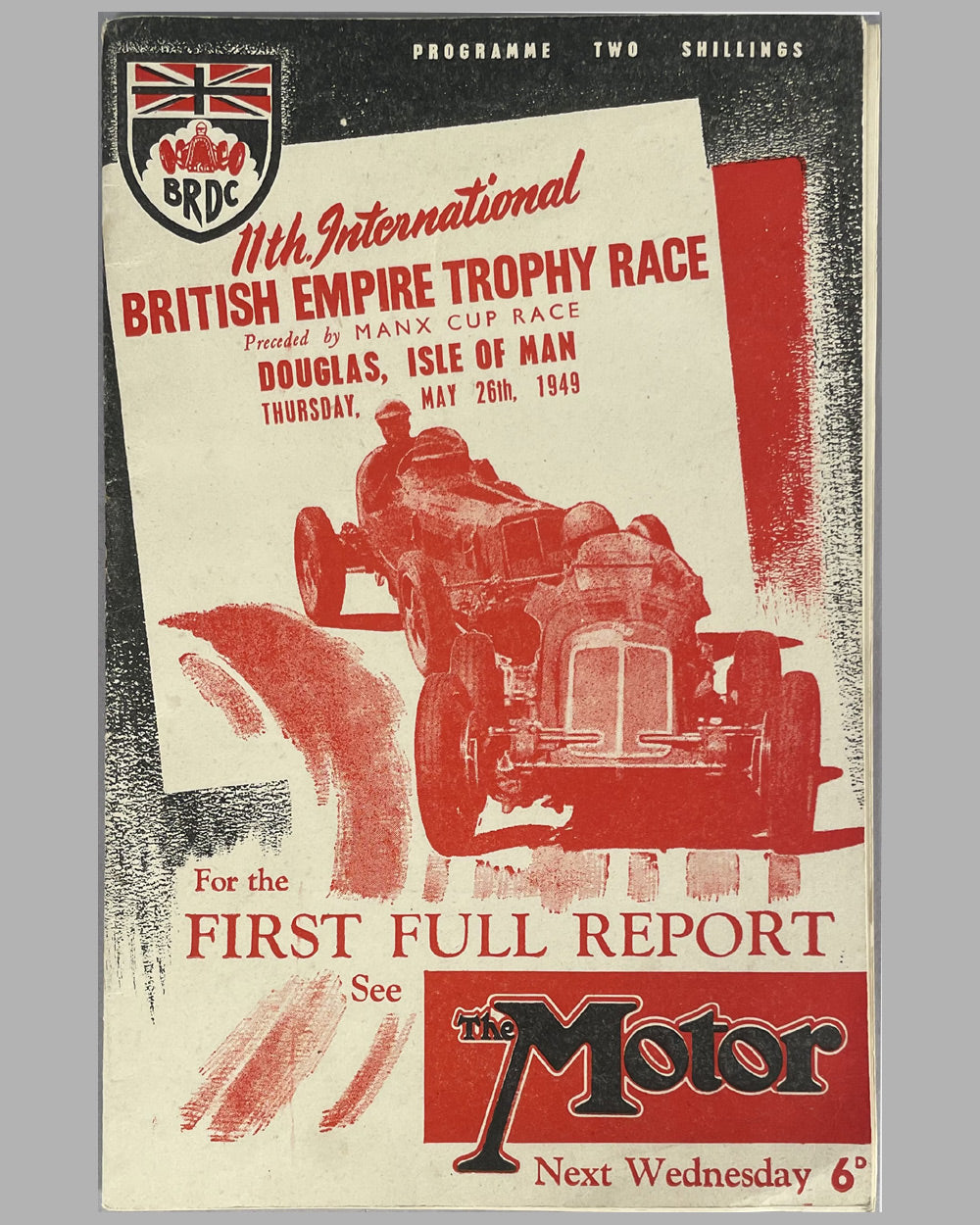 11th International British Empire Trophy 1949 original race program, held at the Isle of Man