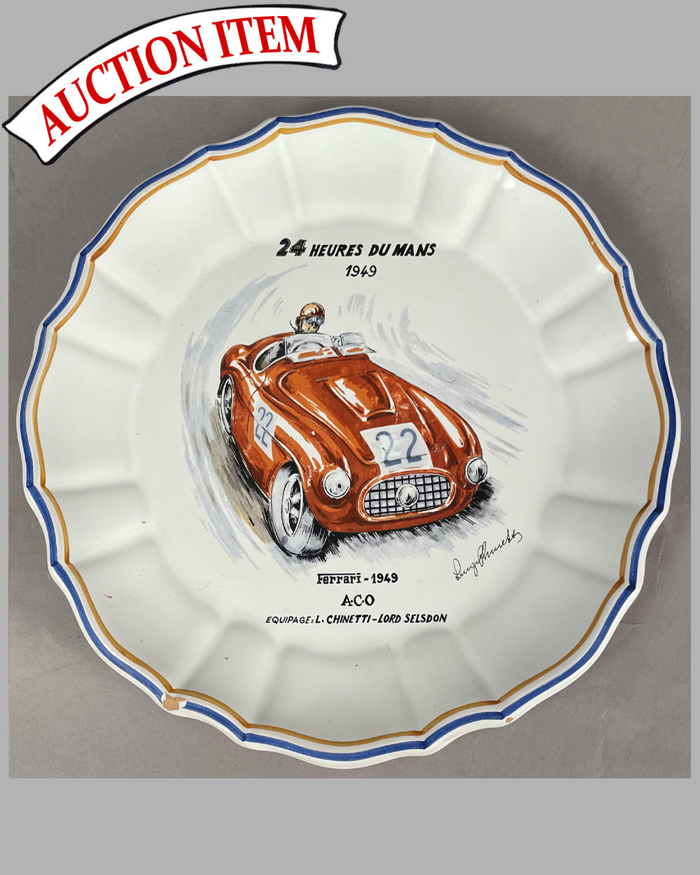 10 - 24 Heures du Mans 1949 painted ceramic dinner plate