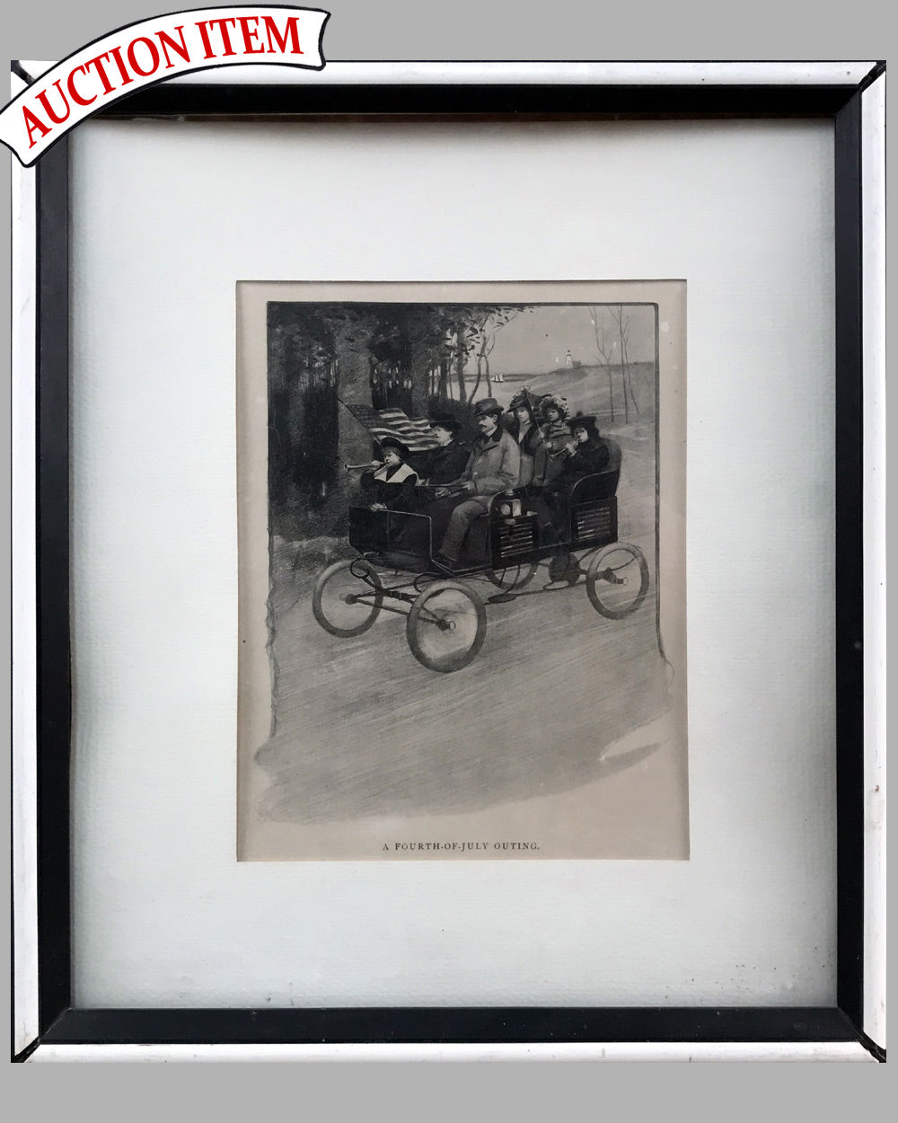 Fourth of July Outing b&amp;w lithograph