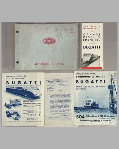 Collection of 5 Bugatti factory items regarding the Automotrice (Micheline) with the Bugatti Royale engine