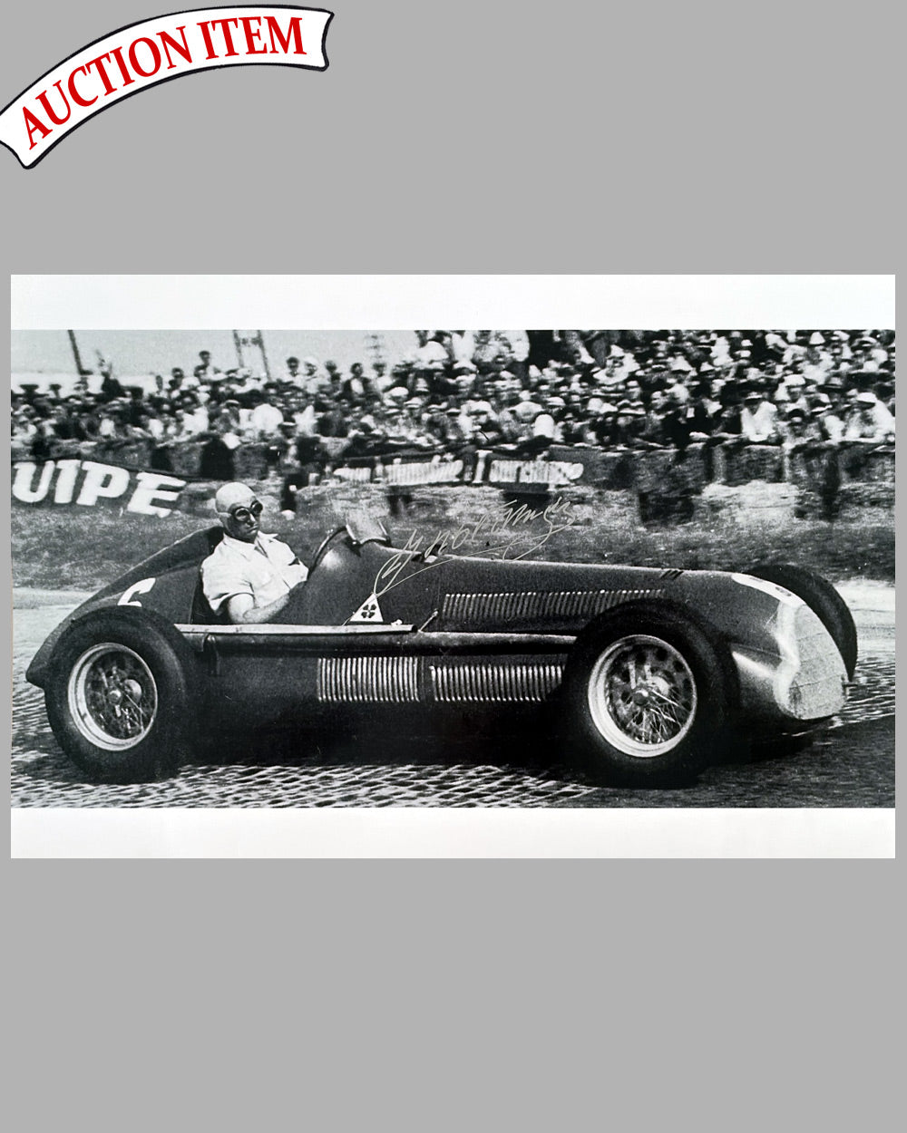 Juan Manuel Fangio b&amp;w photo by Fernando Gomez autographed by Fangio
