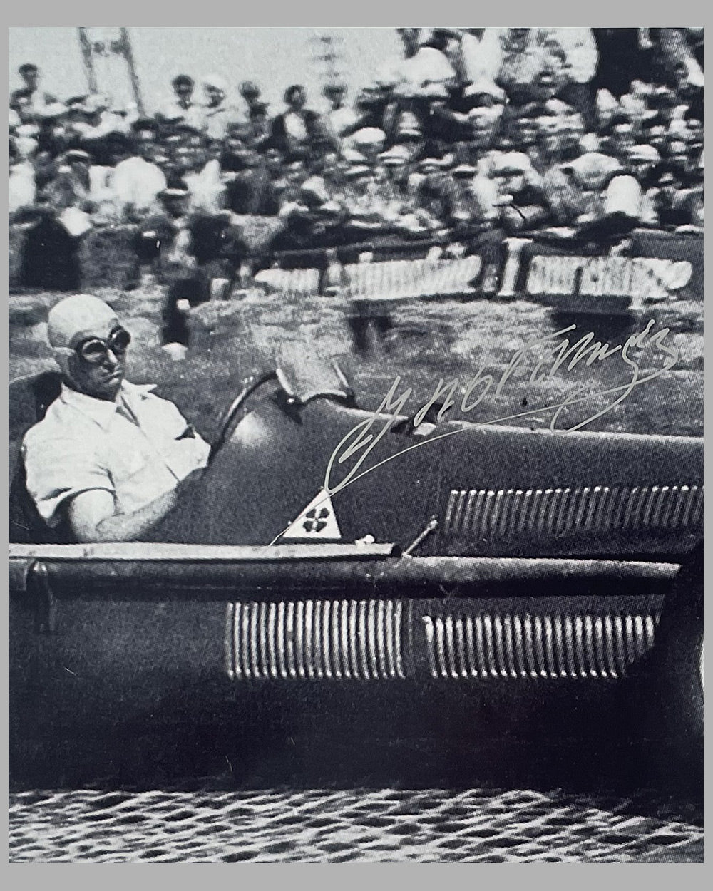 Juan Manuel Fangio b&amp;w photo by Fernando Gomez autographed by Fangio 2