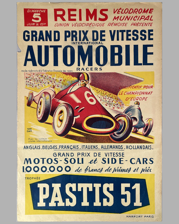 1950 Grand Prix de Vitesse original poster by Van Dam - l'art et l