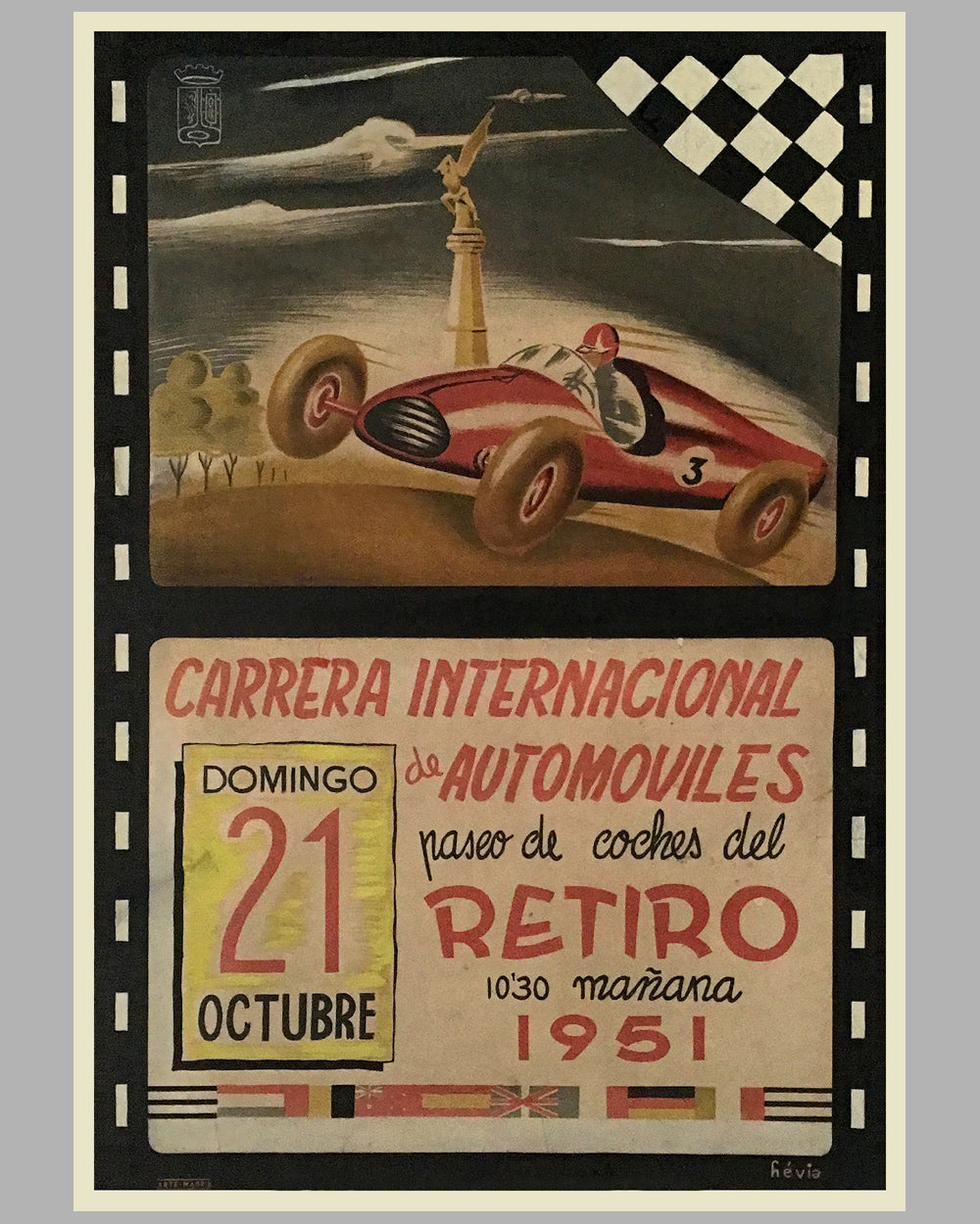 1951 Carrera International de Automoviles in Madrid original event poster