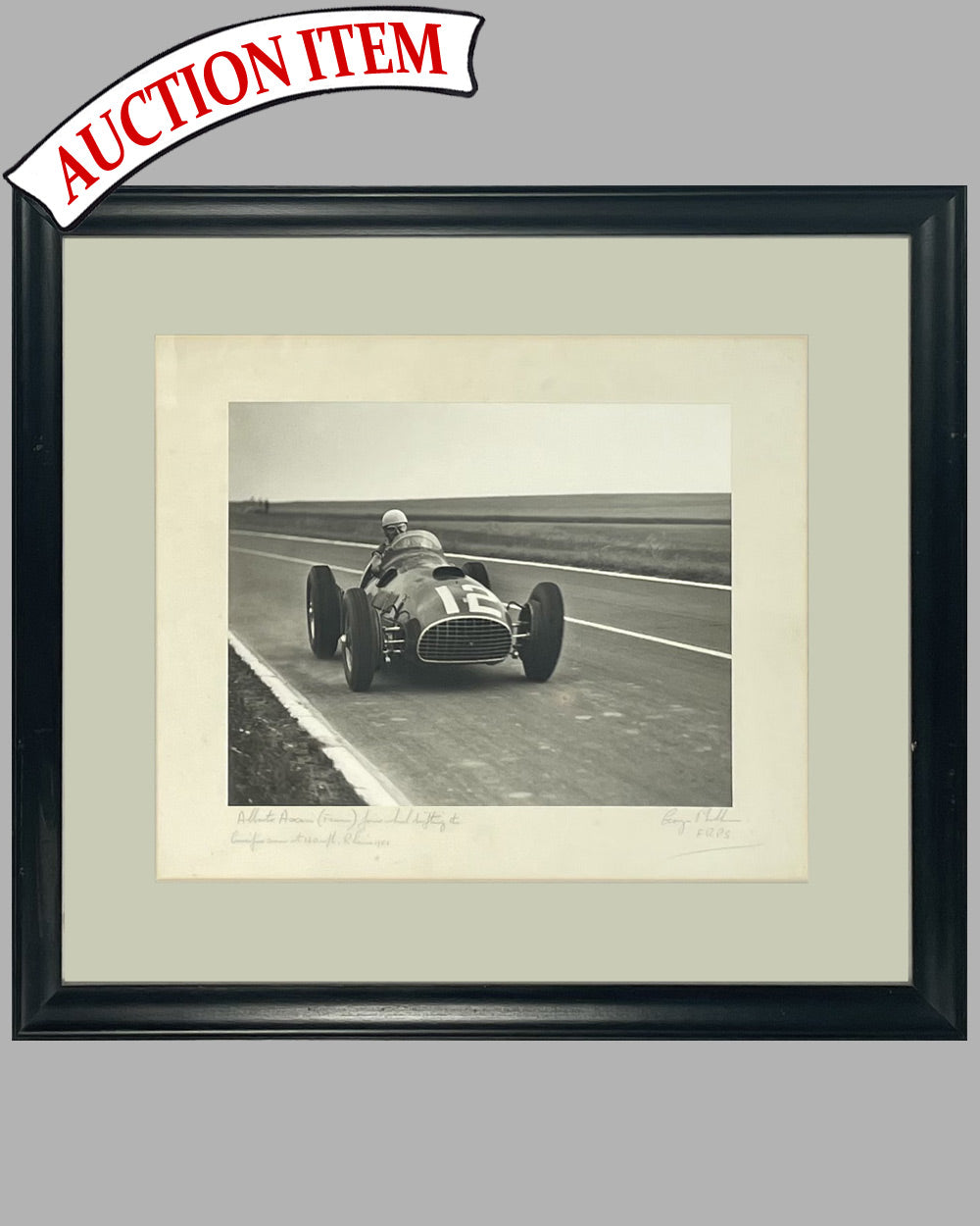 Alberto Ascari in his Ferrari 375 F1 car b&amp;w photograph by George Monkhouse