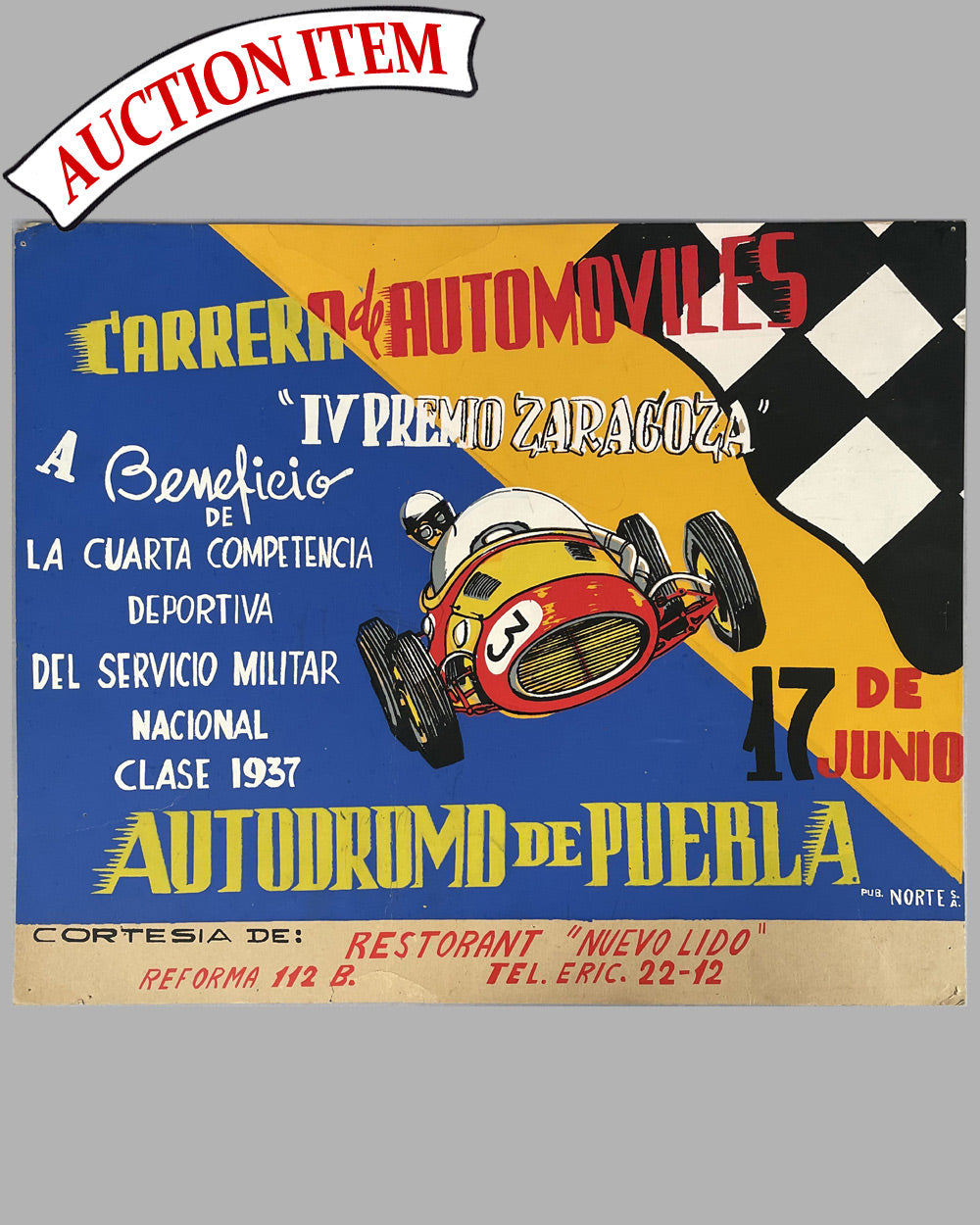 1951 Carrera de Automoviles &quot;lV Grand Premio Zaragoza&quot; original event poster