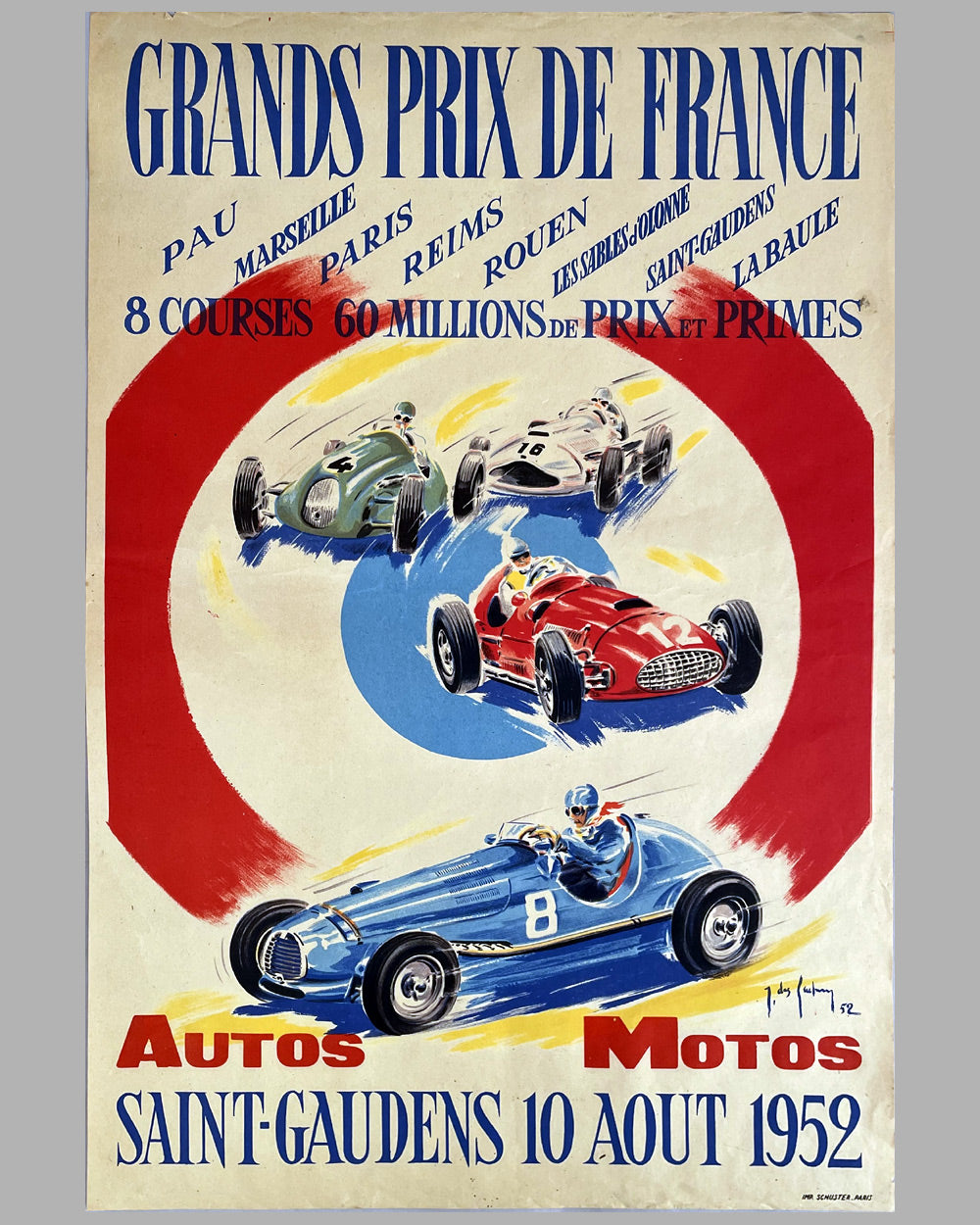Grand Prix de France - St. Gaudens 1952 original poster by Jean des Gachons