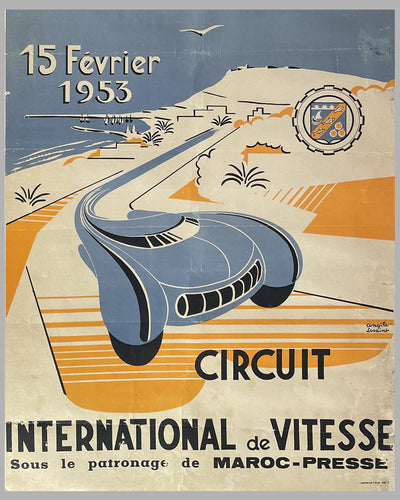 1953 Agadir Circuit International original race poster, artwork by Angile Lesaint 2