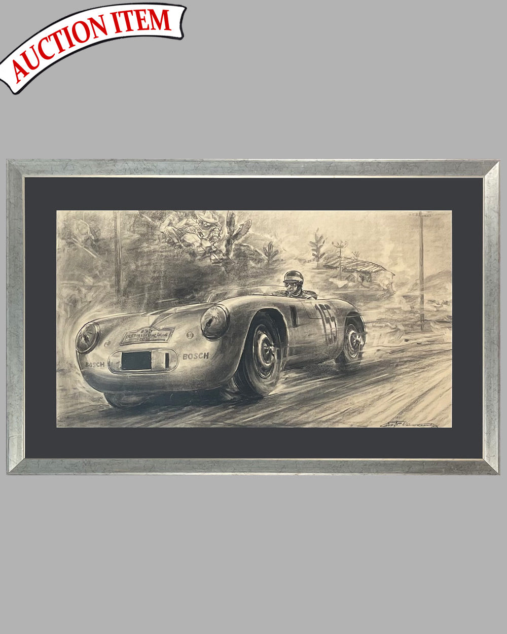 1953 Mexican Road Race, Carrera Panamericana charcoal drawing by German artist Carlo Demand