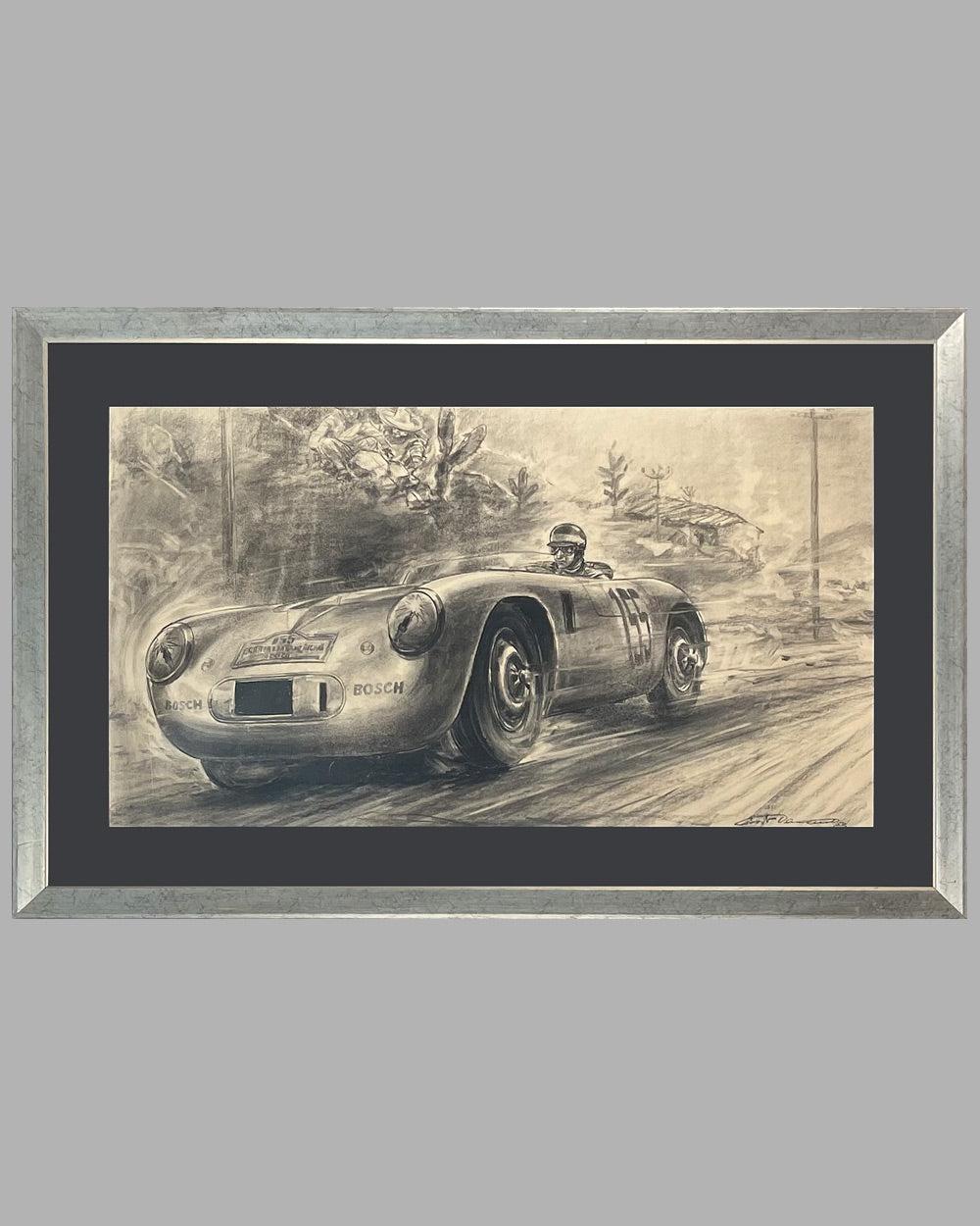 1953 Mexican Road Race, Carrera Panamericana charcoal drawing by German artist Carlo Demand