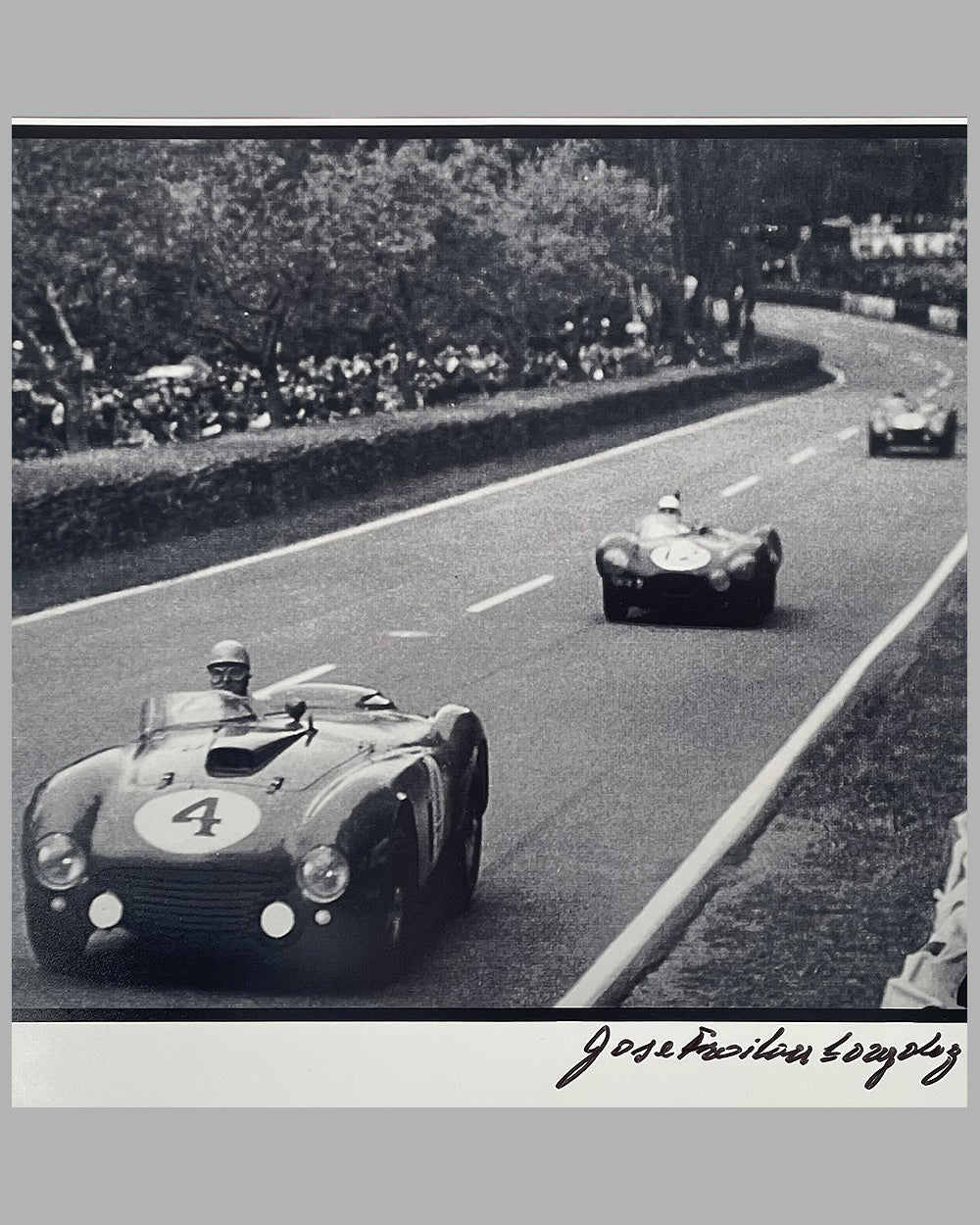 Jose Froilan Gonzalez in his Ferrari 375+ at the 24 Hours of Le Mans in 1954 autographed b&w photograph 2