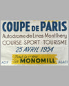 Coupe de Paris 1954 original race poster, artwork by Geo Ham 3