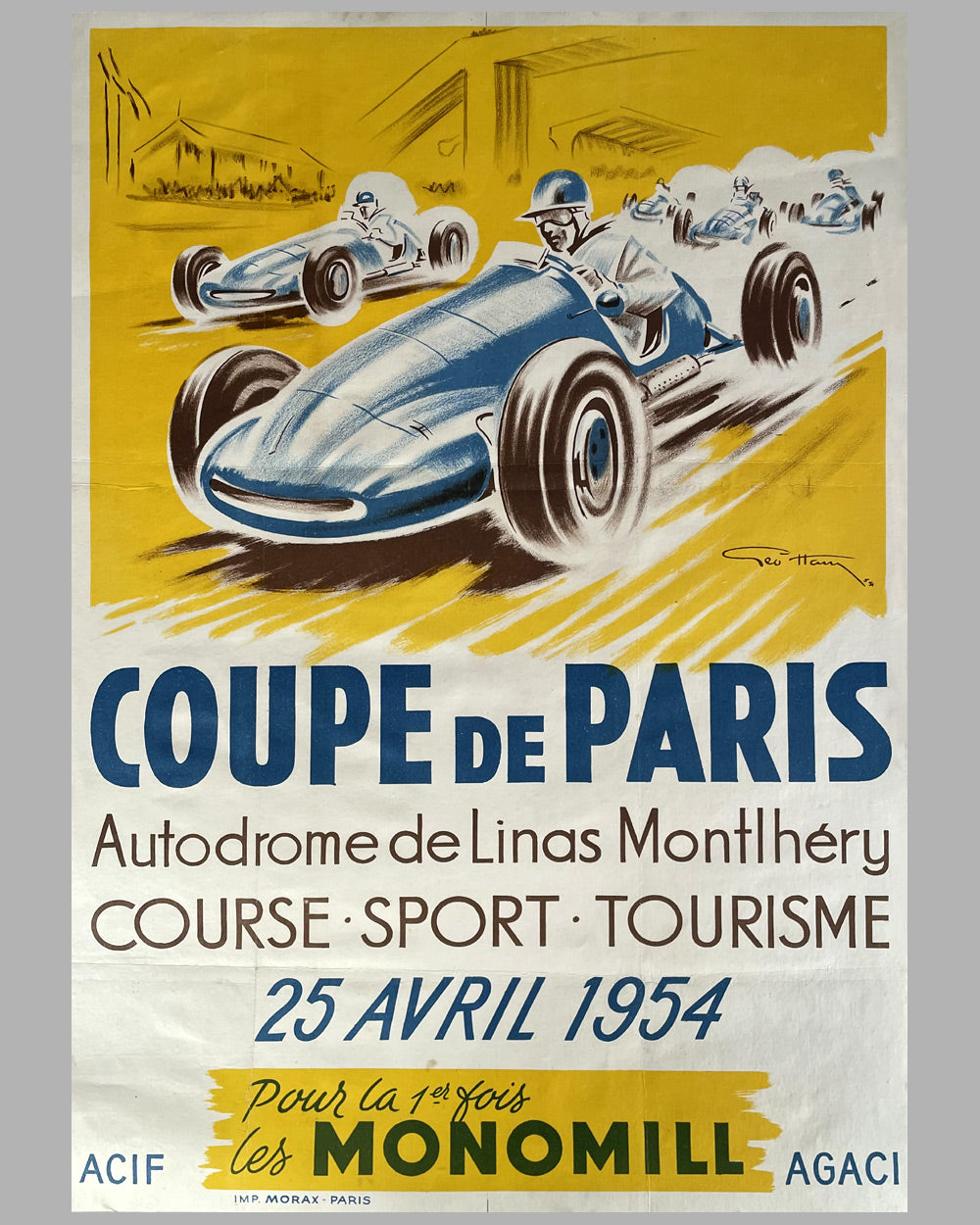 Coupe de Paris 1954 original race poster, artwork by Geo Ham